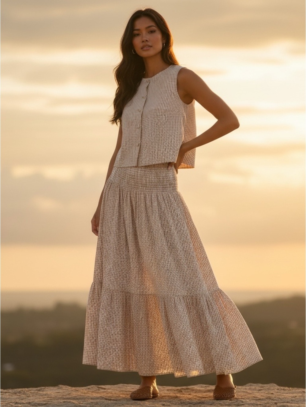XS Tuckernuck Love, Tomás x Emerson Fry Cafe Check Button Front Wide Hem Top
